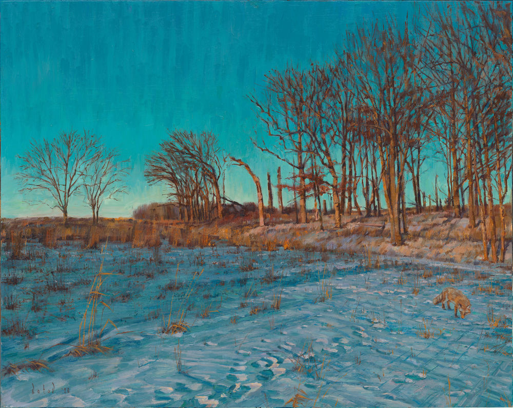 Fox In Winter Frost, Oil on Canvas, 30 W x 24 H in, by Slava Batov